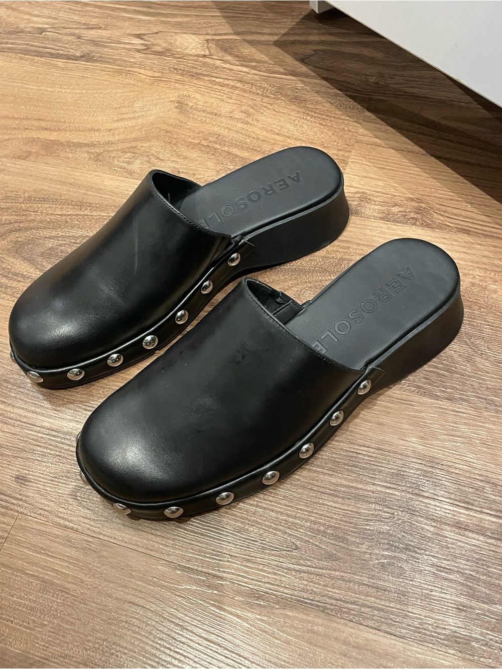 AEROSOLES Black Studded Platform Clog Mule